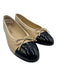 Chanel Shoe Size 42 Beige & Navy Blue Leather Upper Bow Toe Cap Ballerina Flats Beige & Navy Blue / 42