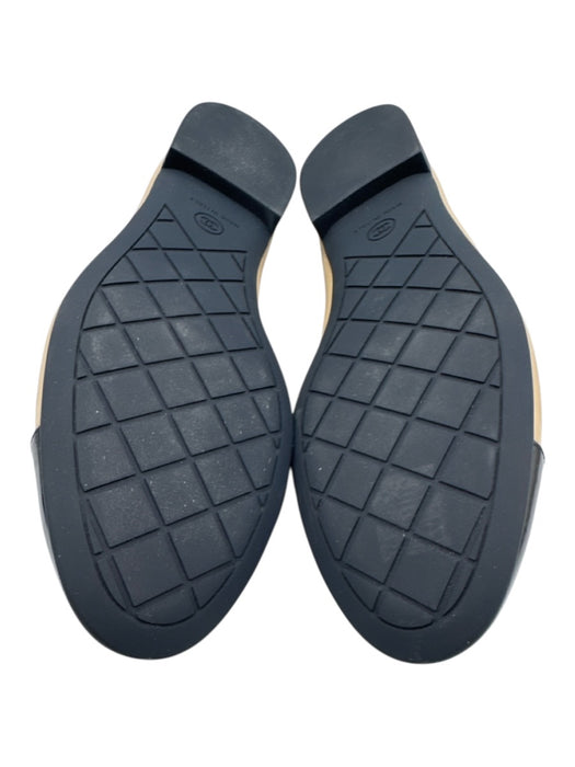 Chanel Shoe Size 42 Beige & Navy Blue Leather Upper Bow Toe Cap Ballerina Flats Beige & Navy Blue / 42