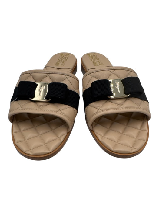 Salvatore Ferragamo Shoe Size 11 Beige & Black Leather Upper Quilted Sandals Beige & Black / 11