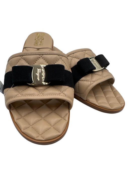 Salvatore Ferragamo Shoe Size 11 Beige & Black Leather Upper Quilted Sandals Beige & Black / 11