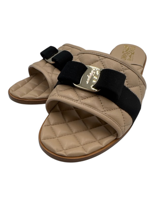 Salvatore Ferragamo Shoe Size 11 Beige & Black Leather Upper Quilted Sandals Beige & Black / 11