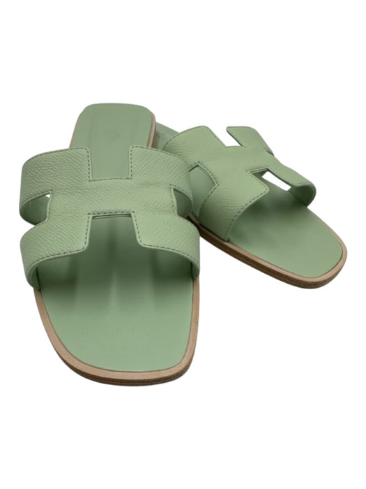 Hermes Shoe Size 42 Mint Green Leather Upper Slide One Strap Mule Flat Sandals Mint Green / 42