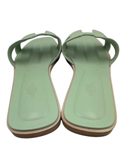 Hermes Shoe Size 42 Mint Green Leather Upper Slide One Strap Mule Flat Sandals Mint Green / 42