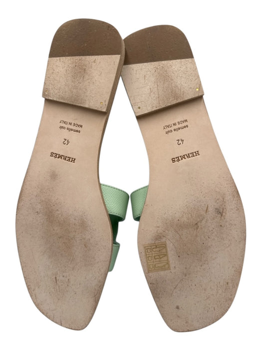 Hermes Shoe Size 42 Mint Green Leather Upper Slide One Strap Mule Flat Sandals Mint Green / 42
