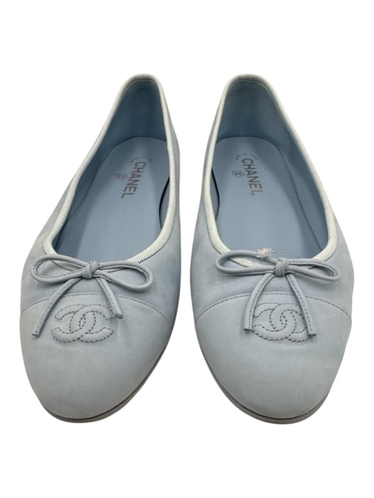 Chanel Shoe Size 42 Light Blue Suede Round Cap Toe Interlocking CC Ballet Flats Light Blue / 42