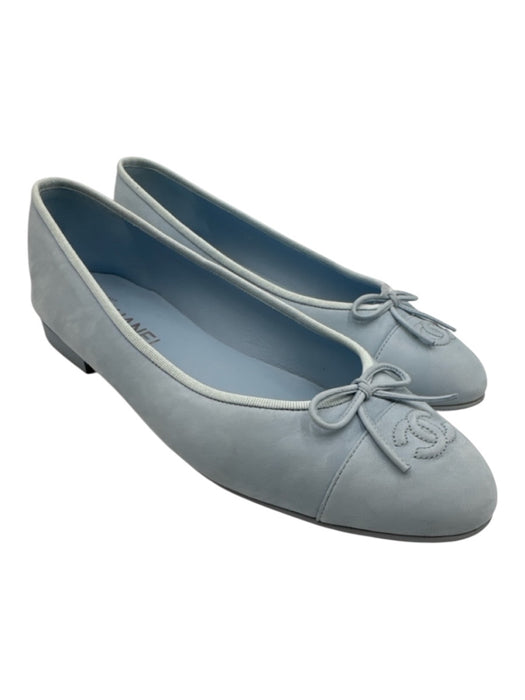 Chanel Shoe Size 42 Light Blue Suede Round Cap Toe Interlocking CC Ballet Flats Light Blue / 42