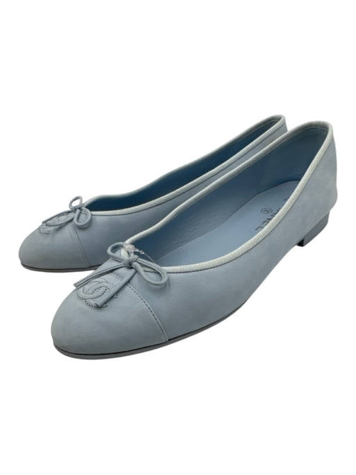 Chanel Shoe Size 42 Light Blue Suede Round Cap Toe Interlocking CC Ballet Flats Light Blue / 42