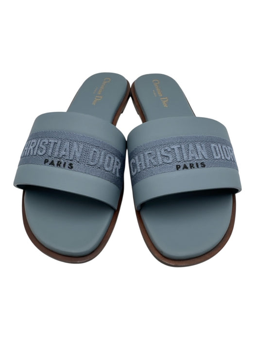 Christian Dior Shoe Size 42 Dusty Blue Leather Textile Logo Open Toe Sandals Dusty Blue / 42