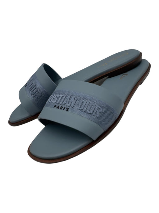 Christian Dior Shoe Size 42 Dusty Blue Leather Textile Logo Open Toe Sandals Dusty Blue / 42