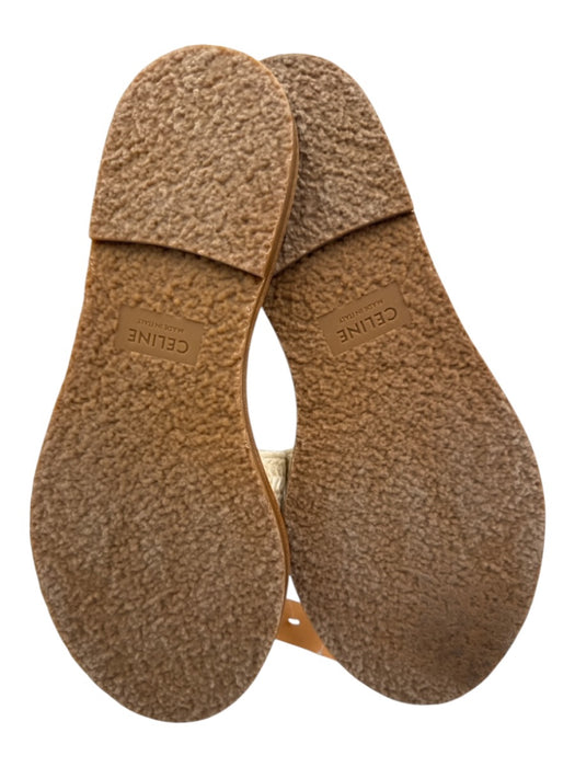 Celine Shoe Size 41 Beige & Tan Leather Textile Triomphe Open Toe Slide Sandals Beige & Tan / 41