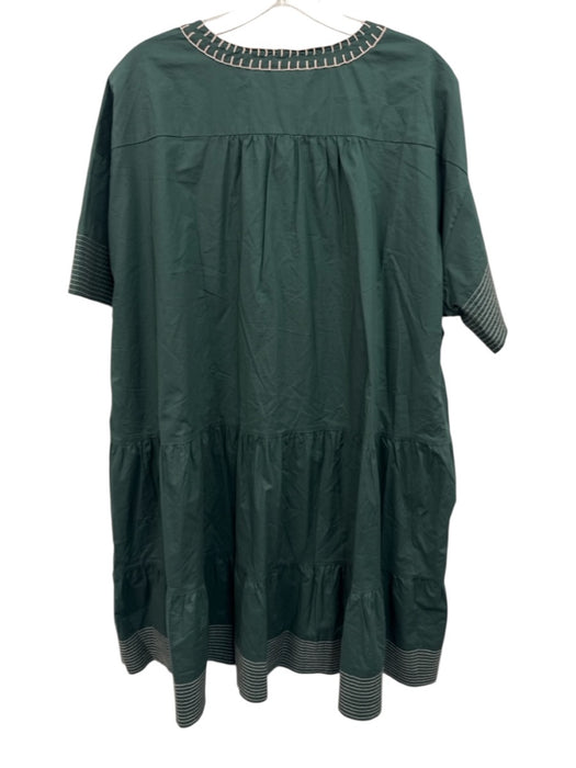 Pomander Place Size XXXL Dark Green & Pink Cotton Short Sleeve Gathered Dress Dark Green & Pink / XXXL