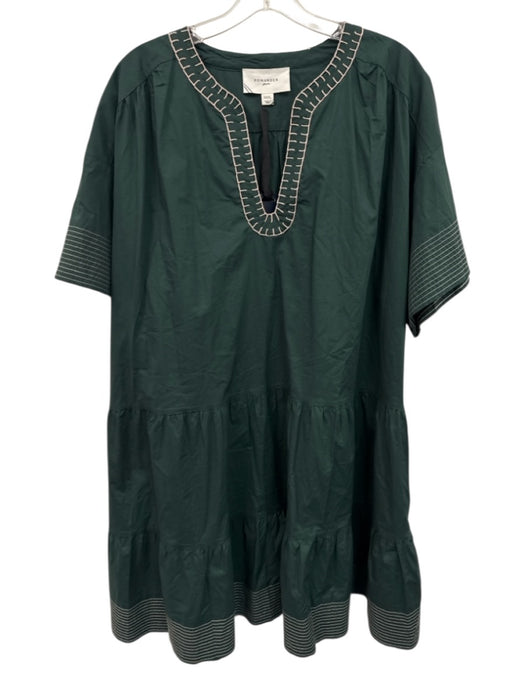 Pomander Place Size XXXL Dark Green & Pink Cotton Short Sleeve Gathered Dress Dark Green & Pink / XXXL