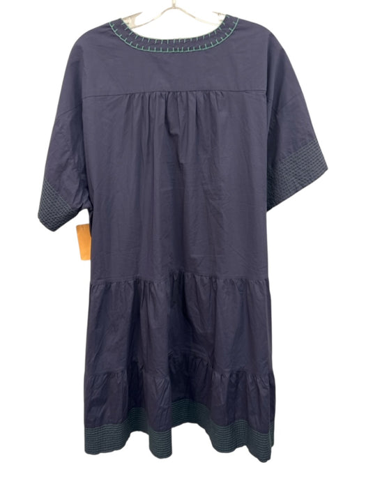 Pomander Place Size XXL Navy blue & green Cotton Short Sleeve Gathered Dress Navy blue & green / XXL