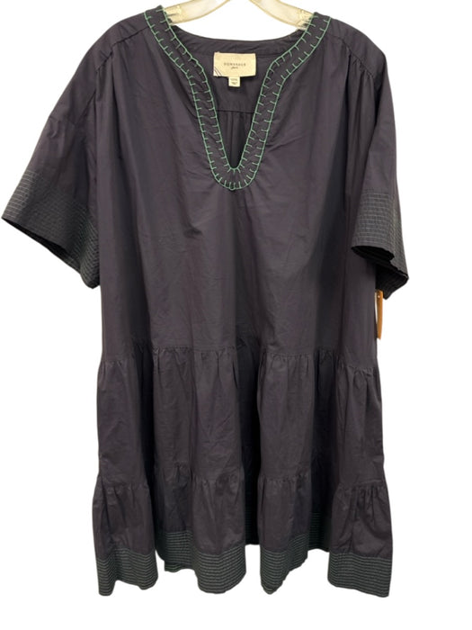 Pomander Place Size XXL Navy blue & green Cotton Short Sleeve Gathered Dress Navy blue & green / XXL