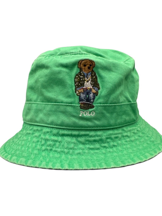 Polo Ralph Lauren Green & Blue Cotton Eyelet Teddy Bear Embroidered Bucket Hat Green & Blue / L/XL