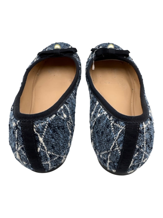 Christian Dior Shoe Size 42 Blue & White Tweed Bow Pearl Detail Logo Flats Blue & White / 42