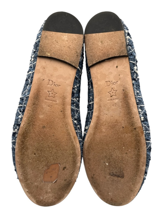 Christian Dior Shoe Size 42 Blue & White Tweed Bow Pearl Detail Logo Flats Blue & White / 42