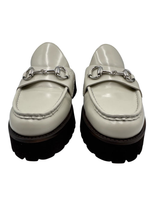 Gucci Shoe Size 41 White Leather Horsebit Detail Loafer Round Toe Platform Mules White / 41