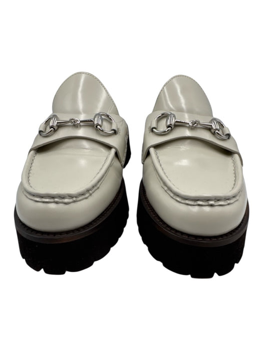 Gucci Shoe Size 41 White Leather Horsebit Detail Loafer Round Toe Platform Mules White / 41