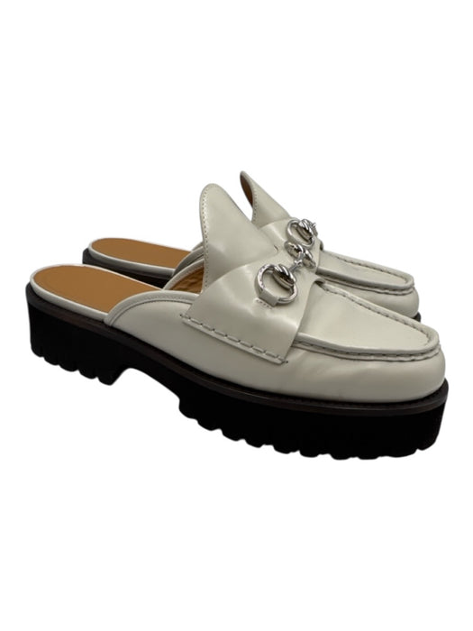 Gucci Shoe Size 41 White Leather Horsebit Detail Loafer Round Toe Platform Mules White / 41