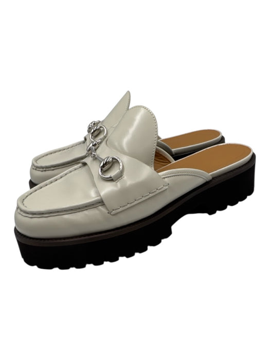 Gucci Shoe Size 41 White Leather Horsebit Detail Loafer Round Toe Platform Mules White / 41