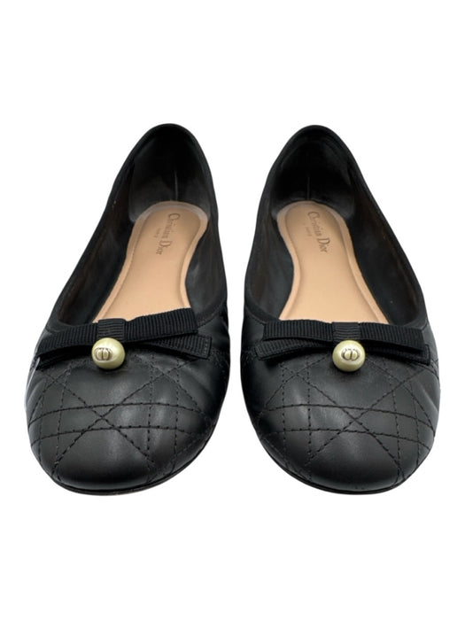Christian Dior Shoe Size 42 Black Calfskin Leather Quilted Bow Pearl Flats Black / 42