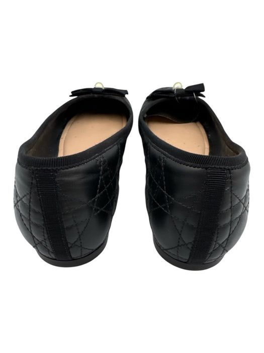 Christian Dior Shoe Size 42 Black Calfskin Leather Quilted Bow Pearl Flats Black / 42