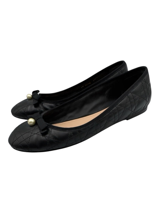 Christian Dior Shoe Size 42 Black Calfskin Leather Quilted Bow Pearl Flats Black / 42