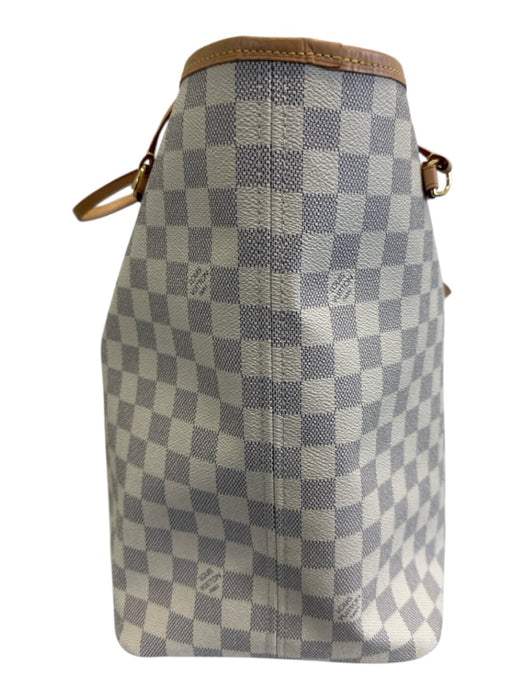 Louis Vuitton Cream & Brown Coated Canvas Leather trim Damier Azur Zip Pouch Bag Cream & Brown / L
