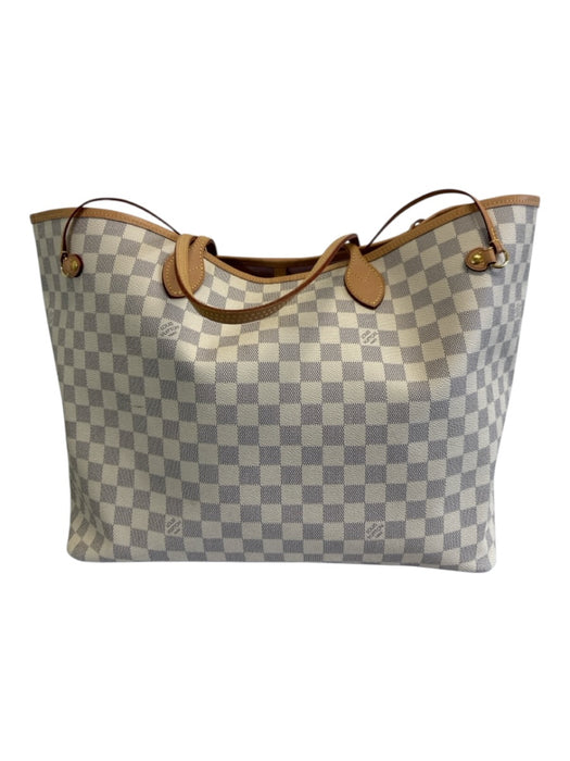 Louis Vuitton Cream & Brown Coated Canvas Leather trim Damier Azur Zip Pouch Bag Cream & Brown / L