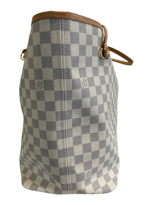 Louis Vuitton Cream & Brown Coated Canvas Leather trim Damier Azur Zip Pouch Bag Cream & Brown / L
