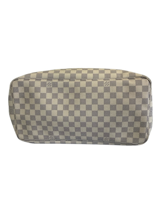 Louis Vuitton Cream & Brown Coated Canvas Leather trim Damier Azur Zip Pouch Bag Cream & Brown / L