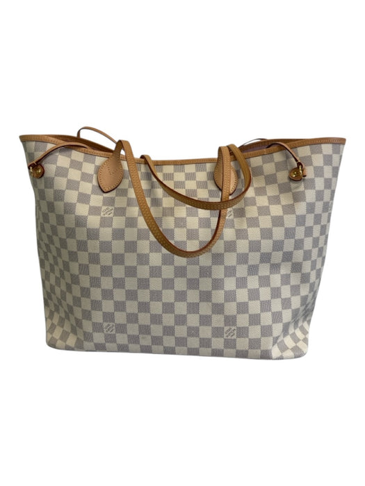 Louis Vuitton Cream & Brown Coated Canvas Leather trim Damier Azur Zip Pouch Bag Cream & Brown / L