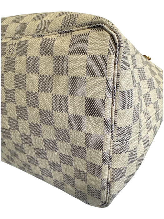 Louis Vuitton Cream & Brown Coated Canvas Leather trim Damier Azur Zip Pouch Bag Cream & Brown / L
