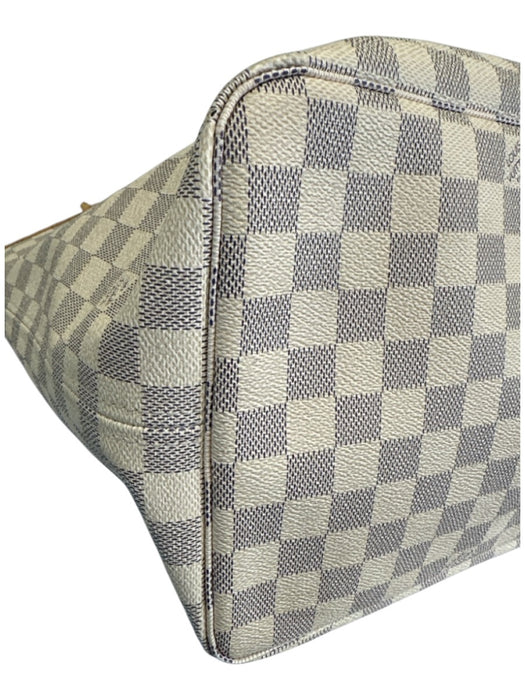 Louis Vuitton Cream & Brown Coated Canvas Leather trim Damier Azur Zip Pouch Bag Cream & Brown / L
