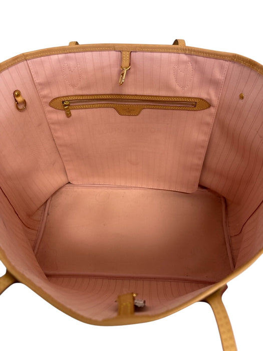 Louis Vuitton Cream & Brown Coated Canvas Leather trim Damier Azur Zip Pouch Bag Cream & Brown / L