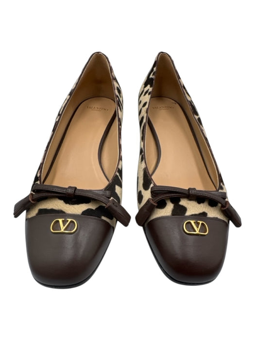 Valentino Garavani Shoe Size 42 Brown & Cream Pony Hair Cap Toe Bow Detail Flats Brown & Cream / 42
