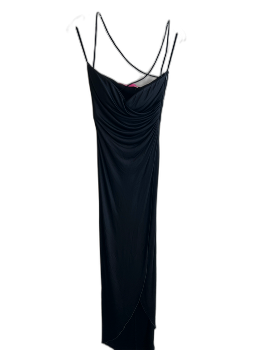 Emanuel Ungaro Size 34 Black Viscose Draped Spaghetti Strap Cross Back Dress Black / 34