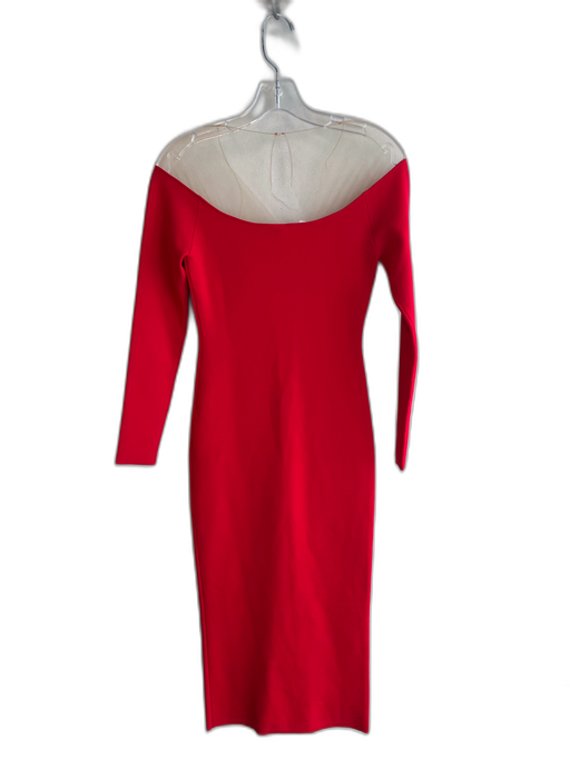 Alexander Wang Size S Red Viscose Blend Sheer Yoke Body Con Long Sleeve Dress Red / S