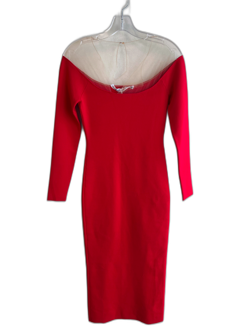 Alexander Wang Size S Red Viscose Blend Sheer Yoke Body Con Long Sleeve Dress Red / S