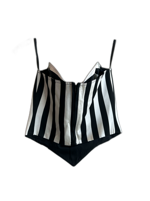 More Dash Than Cash Size 4 Black & White Acetate Satin Diagonal Stripe Crop Top Black & White / 4