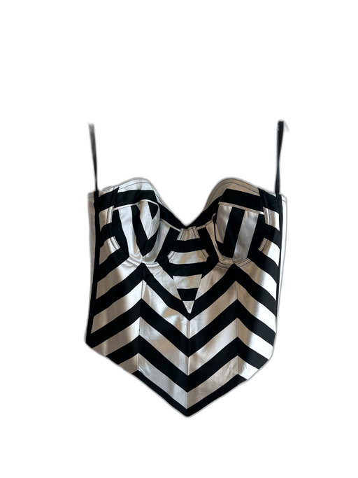 More Dash Than Cash Size 4 Black & White Acetate Satin Diagonal Stripe Crop Top Black & White / 4