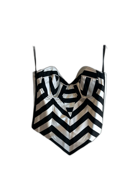 More Dash Than Cash Size 4 Black & White Acetate Satin Diagonal Stripe Crop Top Black & White / 4