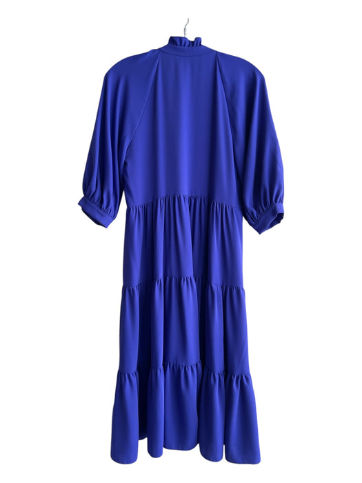 Amanda Uprichard Size S Blue Polyester V Neck Ruffle Collar Tiered Dress Blue / S