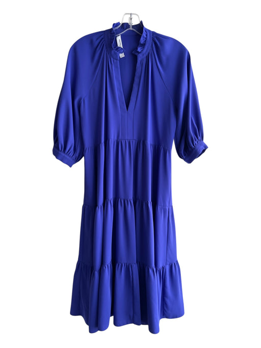 Amanda Uprichard Size S Blue Polyester V Neck Ruffle Collar Tiered Dress Blue / S