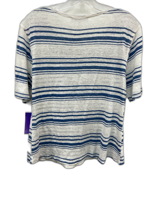 Frame Size L White & Blue Linen Short Sleeve Striped T Shirt Top White & Blue / L