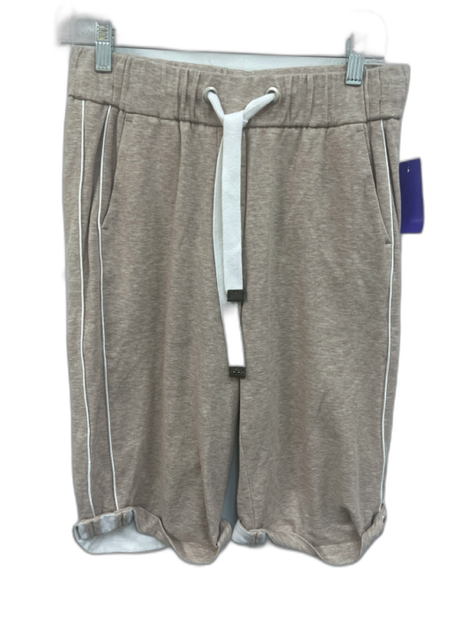 Peserico Size 42 Tan Cotton Drawstring Heathered Elastic Waist Capri Shorts Tan / 42