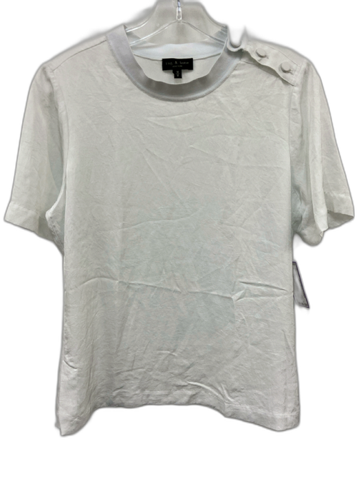 Rag & Bone Size M White Triacetate Short Sleeve T Shirt Button Shoulder Top White / M