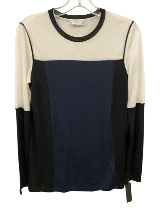 Vince Size XS White, Navy, Black Rayon Blend Long Sleeve Colorblock Top White, Navy, Black / XS
