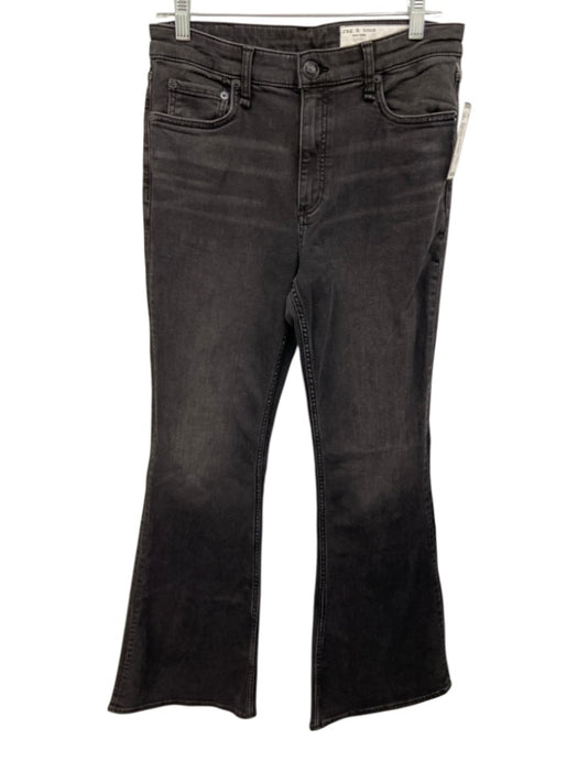 Rag & Bone Size 28 Faded Black Cotton Denim Mid Rise Whiskering Flare Jeans Faded Black / 28